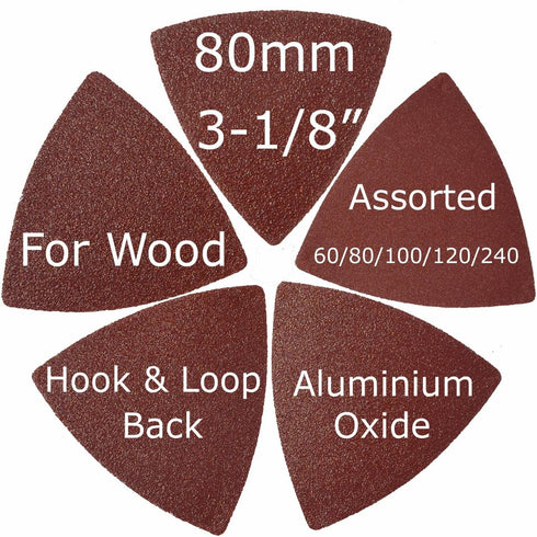 Triangular Oscillating Multi Tool Sanding Pads 3-1/8 Inch 80mm Assorted Grit 60/80/100/120/240 Grits Pack of 55 Pcs No.XG5501...