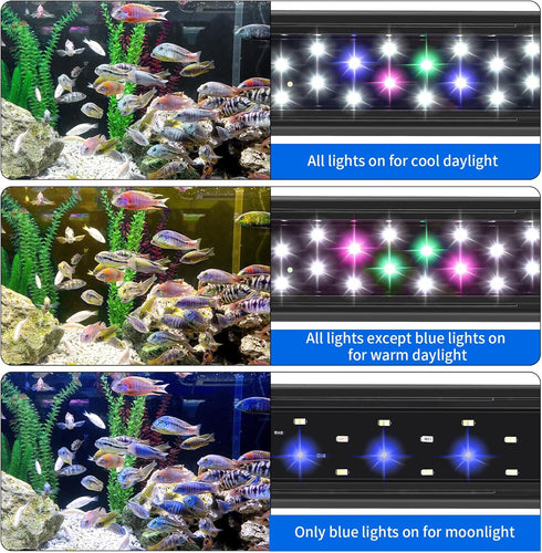 AQUANEAT LED Aquarium Light for 12 to 16 Inch Fish Tank, Auto On Off with Timer, Full Spectrum, Adjustable Brightness, Daylight Moonlight Mode, fo...