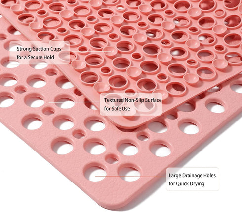 Nonslip Bathtub Mat Extra Soft TPE Bath Mat for Kids, Machine Washable Bathroom Shower Mat, Smooth/Non-Textured Tubs Only, 30L x 17W Inch (Pink)...