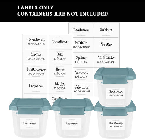 Waterproof Storage Stickers for Organizing Bins and Containers, Preprinted Home, Garage, Basement Organization Labels (20 Pack)...