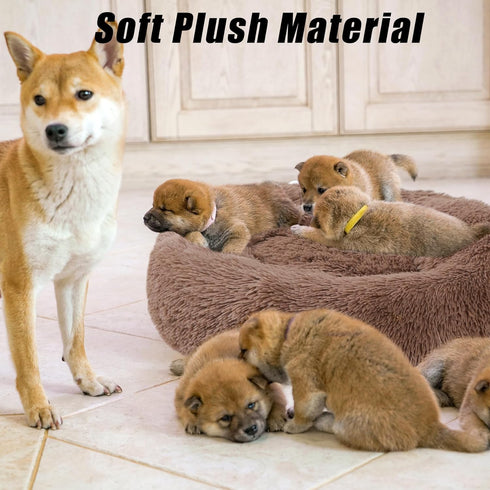 Calming Dog Bed, Dog Beds for Small Melium Dogs, Fluffy Donut Dog & Cat Bed Washable, Round Anti Anxiety Dog Bed, Small Dog Bed with Non-Slip Bott...