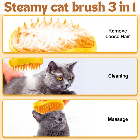 Steamy Cat Brush - 3 In 1 Cat Steam Brush, Self Cleaning Steam Brush For Cats and Multifunctional Steam Cat Brush, Steam Pet Brush Easily Removing...