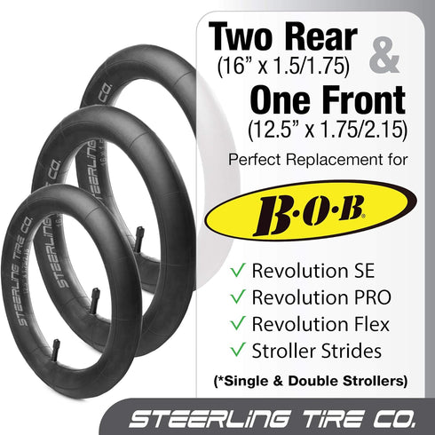 Two 16'' x 1.5/1.75 R and One 12.5'' x 1.75/2.15 F Premium Explosion Proof Inner Tire Tube for All BOB Revolution & Stroller Strides - BOB Strolle...