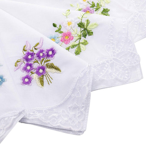 Geyoga 18 Pieces Ladies Cotton Handkerchiefs Flower Embroidered with Lace Colored Embroidered Handkerchiefs for Women...