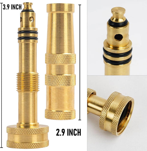Hourleey Adjustable Twist Hose Nozzle, 4" Heavy-Duty Brass 3/4" GHT Hose Nozzle with 2 Garden Hose Rubber Washers (1 Pack)...