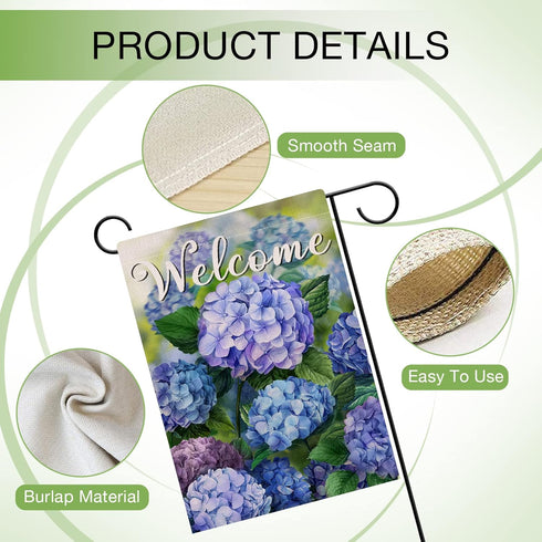 Welcome Spring Floral Flowers Garden Flag Double Sided, Hydrangea Decorative Yard Outdoor Home Small Decor, Summer Farmhouse Burlap Outside House ...