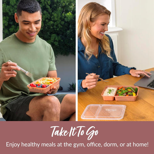 Bentgo 20-Piece Lightweight, Durable, Reusable BPA-Free 2-Compartment Containers - Microwave, Freezer, Dishwasher Safe - Rose Gold...