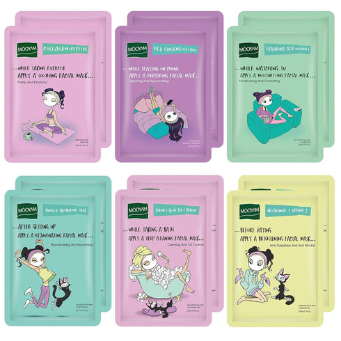 Face Masks Skincare Set of 12 Sheet Face Masks Moisturizing Masks for Face Extract for All Skin Types-Natural Home Spa Treatment Masks Collagen Fa...