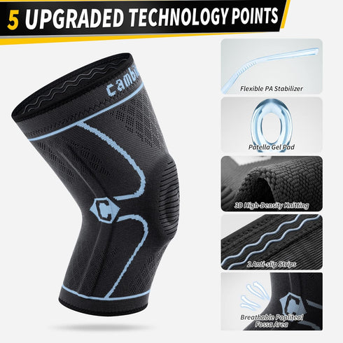 CAMBIVO Knee Brace for Men & Women, 2 Pack Knee Compression Sleeve for Knee Pain Relief, Knee Brace with Side Stabilizers & Patella Pad for Menisc...