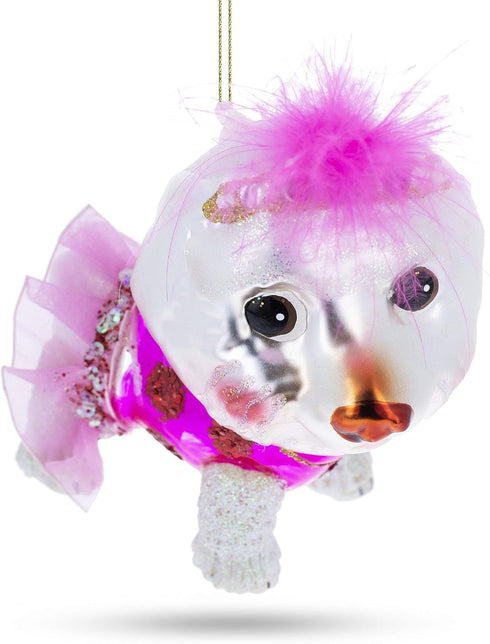 Fluffy Bichon Frise Blown Glass Christmas Ornament...
