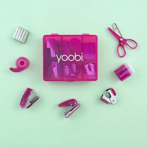 Yoobi: Pink Mini Office Supply Kits – Mini School Supplies Kit – Includes Scissors, Mini Stapler, Staple Remover, Staples, Tape Dispenser & More –...