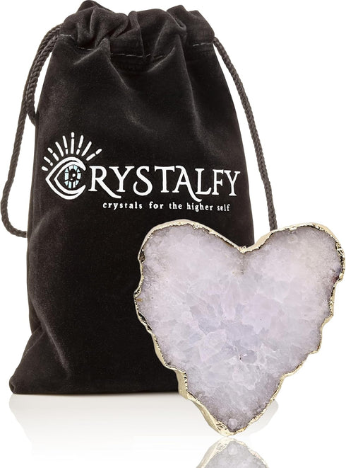 Grips by CRYSTALFY Crystal Phone Grip & Phone Stand Authentic Natural Heart Shaped Clear Quartz Druzy Swappable Top, Expandable Collapsible Holder...