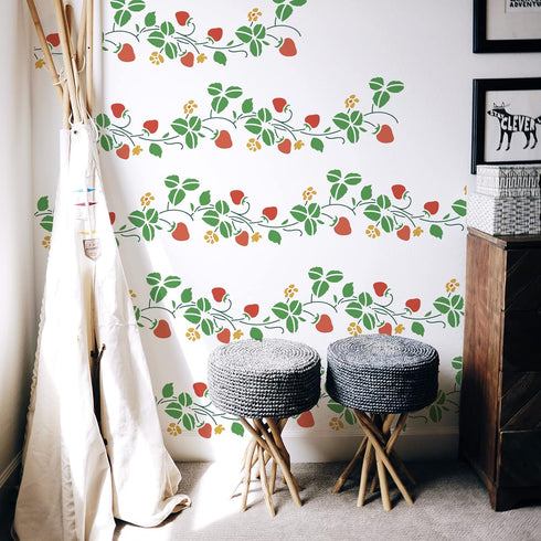 FINGERINSPIRE Strawberry Border Stencil 11.7x8.3inch Reusable Strawberry Vines Drawing Stencil Strawberry Flower Stencil Garden Botanical Stencils...