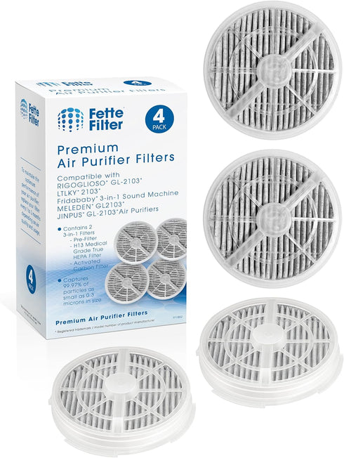 Fette Filter - True HEPA Replacement Filters with Activated Carbon Compatible with Fridababy, Meleden, RIGOGLIOSO GL-2103 Air Purifiers and JINPUS...