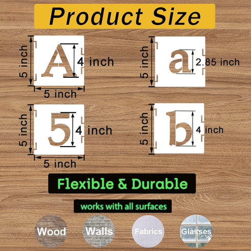 4 Inch Alphabet Letter Stencils, 65 Pcs Reusable Plastic Letter Number Symbol Interlocking Drawing Template Kit for Painting on Wood, Wall, Fabric...