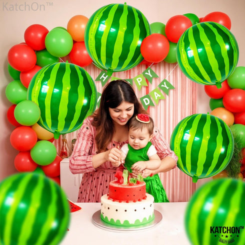 KatchOn, Big 22 Inch Watermelon Balloons - Pack of 6 | One In A Melon Party Decorations | 4D Round Watermelon Mylar Balloon, Watermelon Decoration...