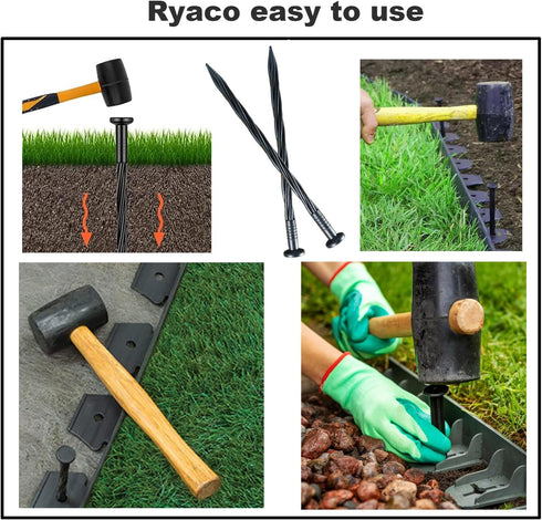 Ryaco Landscape Stakes Black Garden Anchoring Spikes for No Dig Landscape Edging (30)...