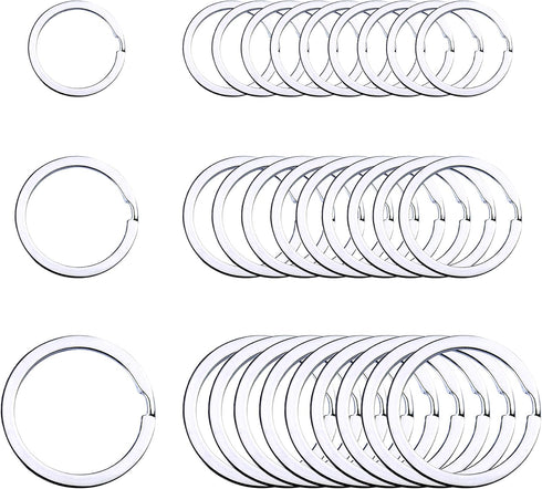 Flat Key Rings Key Chain Metal Split Ring 30pcs (Round 3/4 Inch, 1 Inch and 1.25 Inch Diameter), for Home Car Keys Organization, Nickel Plated Sil...