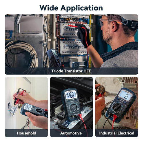 Digital Multimeter DC AC Voltmeter, Ohm Meter, Fast Accurately Measures Voltage, Current, Resistance, Continuity, Diode, hFE, Tests Live Wire...