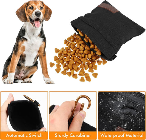 Canvas Dog Treat Pouch, Portable Puppy Dog Training Treat Pouch with Carabiner, Hands-Free Auto Closing Pet Snack Reward Pocket, for Pet Training ...