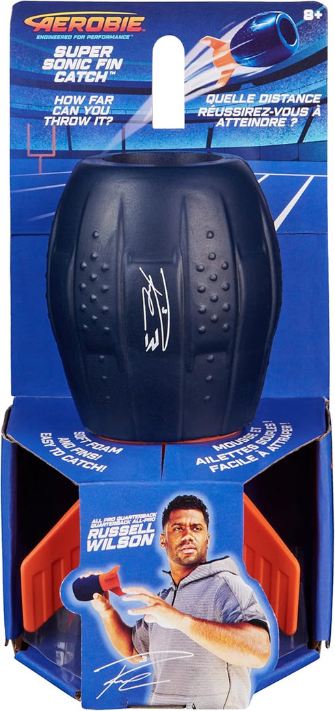 Aerobie Super Sonic Fin Catch Football Toy, Aerodynamic Russel Wilson Football Toys with Soft Construction, Outdoor Games for Kids Aged 8 & Up, Bl...