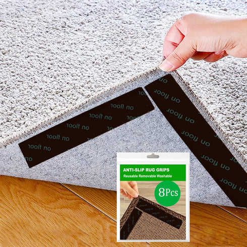 Rug Tape 8 Pcs Carpet Gripper for Hardwood Floors Non Slip Rug Pad Grippers Rug Stickers Never Curl Rug Corner Gripper Rug Stoppers to Prevent Sli...