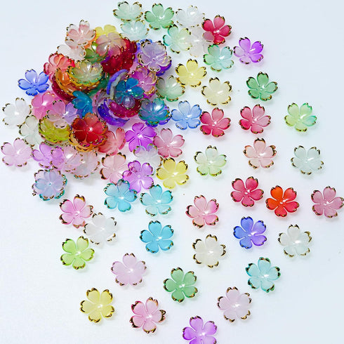 110 Pcs Acrylic Flower Beads?Gold-Plated Gradient Flower Beads?Cherry Blossom Floral Spacer Beads for Jewelry Making...