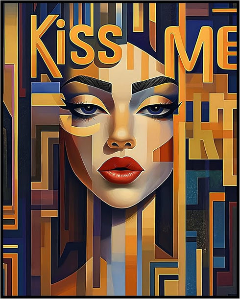 Posterizer 1 pcs-kiss me-modern colorful Valentine's day inspired art -1-Romantic Art-Abstract & Modern Art-Gift for Couples boyfriend girlfriend ...