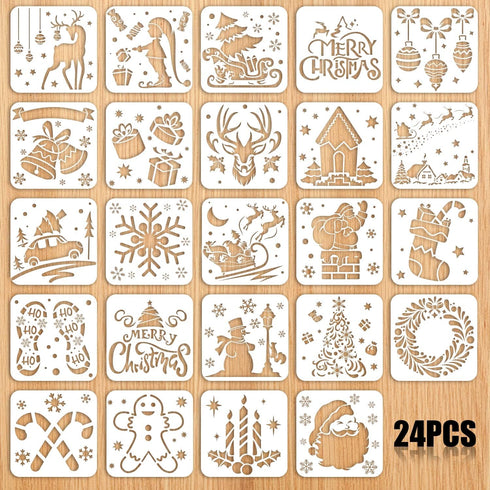5"x5"Reusable Christmas Painting Stencils,24Pcs Xmas Waterproof Slice Templates Plastic Drawing Stencils for Kids Christmas DIY Craft Supplies...
