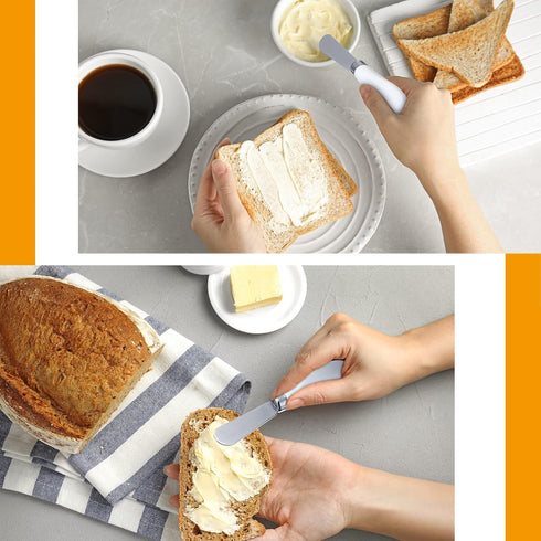 Mixweer 4 Pcs Butter Knife Stainless Steel Butter Spreader Knife with White Porcelain Handle Wide Blade Cheese Knife Spreader for Kitchen Use, 5.1...