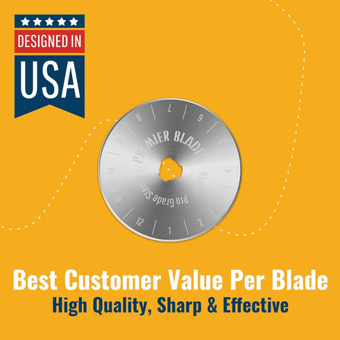Premier Blades 45mm Rotary Cutter Blades - (15 Pack) Fits Fiskars, Olfa, Martelli Blades and More - Studio Fabric Cutter Wheel for Fabric & Paper...
