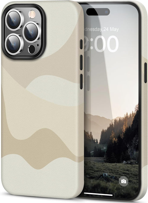 Vegan Leather Magnetic Case for iPhone 15 Pro Max Wireless Charging, MagSafe Compatible, Metal Buttons, Shockproof Protective Phone Case Cover for...