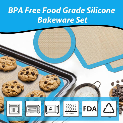 UBeesize 3 Pack Silicone Baking Mats, Non-Stick Oven Liners, Reusable Food Safe Cookie Sheets For Baking, Warp Resistant & Heavy Duty Bakeware Mat...