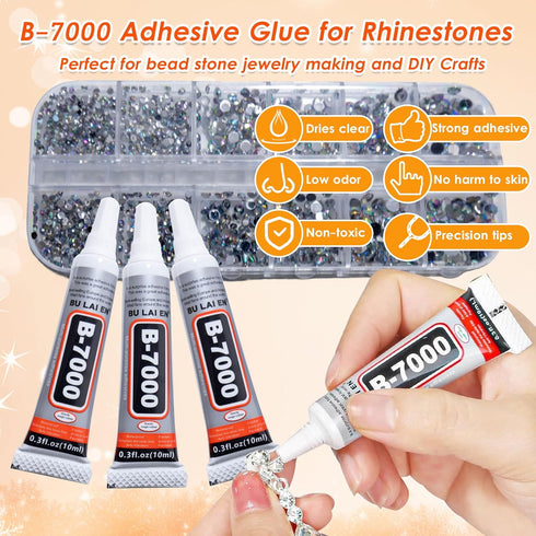 b7000 Glue Clear with silver Rhinestones for Crafting,3600Pcs Rhinestones with 3Pcs Adhesive Glue Rhinestone Picker Tool?bedazzler kit with Rhines...