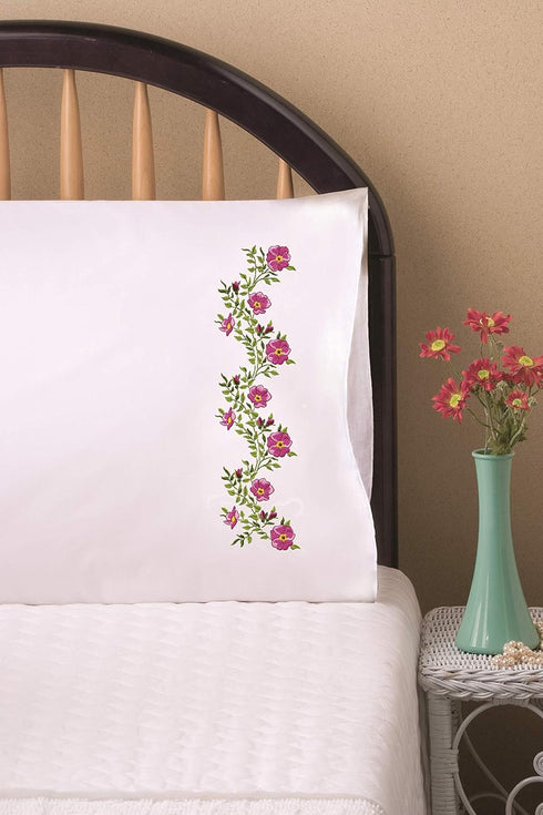 Design Works Crafts Tobin Stamped Pillowcases, Verbena, 20" x 30" Embroidery Kit, white...