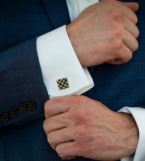 Check Pattern Square Cufflinks for Men Dress In Gift Case Golden Tone Classic Men's Cufflinks Set for Wedding Party Birthday Anniversary Dress...