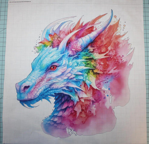 Fabric Panel 14"x14" Watercolor Dragon 100% Cotton Quilting Panel Square AM1401...