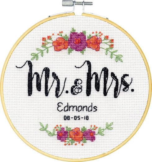 Dimensions 72-75543 Arts and Crafts Mr. and Mrs. Counted Cross Stitch Kit for Beginners, 14 Count White Aida, 6''D...