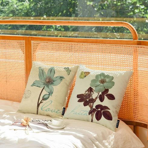 YeeJu Set of 4 Floral Decorative Throw Pillow Covers Plant Pillow Covers Cotton Linen Lotus Leaf Square Pillowcase Flower Outdoor Sofa Bedding Car...