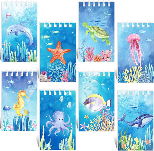 24 Pack Mini Ocean Animals Notebooks Under The Sea Party Favor Set Sea Animal Spiral Pocket Notepads Underwater World Memo Books for Classroom Rew...