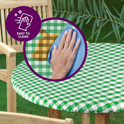 Sorfey Round Tablecloth -Fitted with Elastic, Vinyl with Flannel Back, Fits for Table 30 Inches Round,Water Proof, Easy to Clean, Checked Green De...