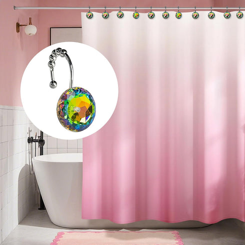 Sunlit Luxury Design Glitter Round Colorful Diamond Crystal Gem Bling with Glide Balls Shower Curtain Hooks, Rust Proof Metal Rhinestones Glam Sho...
