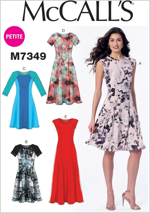 McCall's Patterns M7349 Misses'/Miss Petite Sleeveless or Raglan Sleeve, Fit and Flare Dresses, Size A5 (6-8-10-12-14)...