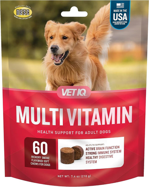 VetIQ Multivitamin Supplement for Dogs, Supports Active Brain Function, Immune System, and Digestive System, Hickory Smoke Flavored Dog Multivitam...