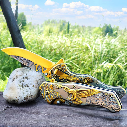 Pocket Knife for Men, Cool Folding Knife With 3D embossed Bald Eagle, Great Gift Edc Knife For Men Outdoor Survival Camping Hiking Hunting (Eagle)...