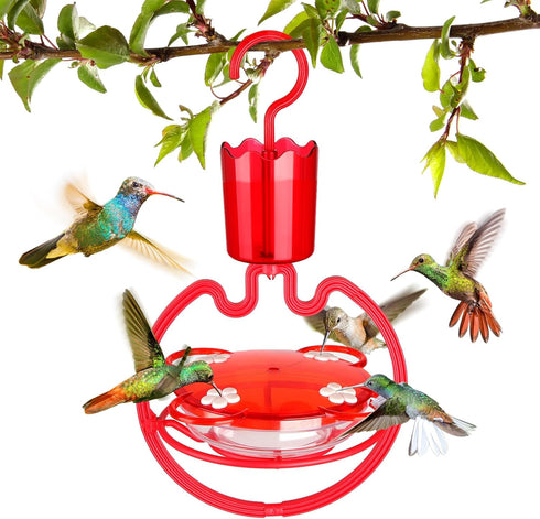ORIENTOOLS Hummingbird Feeders for Outdoors Hanging 9.5 oz Plastic Humming Birds Feeders with Ant Moat friendly to nature and Wild Birds with 4 Fl...