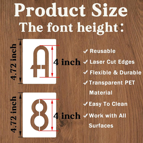 4 Inch Letter Stencils and Numbers, 42 Pcs Alphabet Drawing Stencils, Reusable Plastic Craft Templates for Painting on Wood, Wall, Fabric, Rock, S...