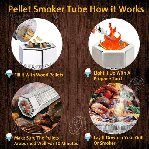 2 Pack Smoke Tube for Pellet Smoker,Pellet Smoker Tube 12in Stainless Steel BBQ Smoke Tube for Hot or Cold Smoking 5 Hours of Billowingsmoke,Smoke...