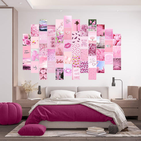 WOONKIT Pink Aesthetic Pictures, Collage Kit for Wall, Pink Room Wall Bedroom Dorm Decor, Room Decor for Teen Girls, Trendy 50pcs 4x6 inch...