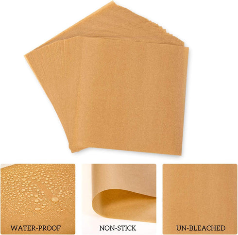 Hiware 200 Count Unbleached Parchment Paper Squares 6" x 6", Non-Stick Wax Paper Sheets for Separate Burgers, Cookies & Other Foods When Storing, ...